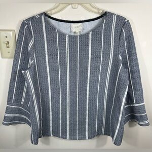 Anthropologie En Elle Top Women’s S Blue Vertical‎ Stripes Flared Cuffs Nautical